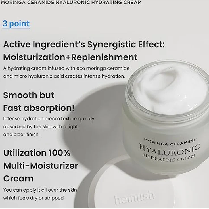 HEIMISH Moringa Ceramide Hyaluronic Hydrating Cream, 50ml - Feuchtigkeitsspendende Gesichtscreme mit SPF 30 und Gel-Creme-Textur – Bild 3