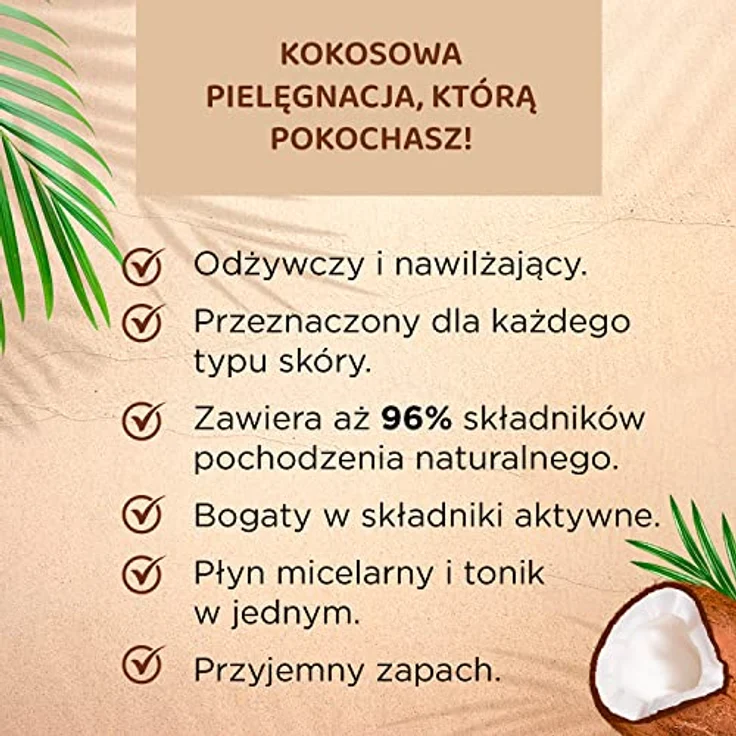 Eveline Cosmetics Rich Coconut, Feuchtigkeitsspendende Kokosmizellen-Flüssigkeit und Toner 2 in 1, 500 ml, mit bis zu 96% natürlichen Inhaltsstoffen – Bild 5