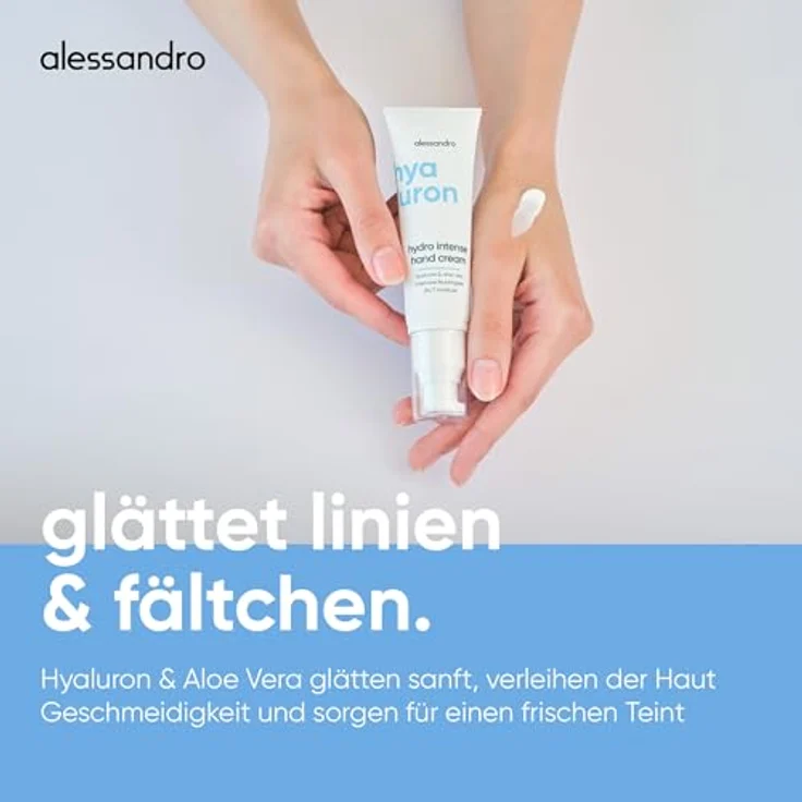 alessandro Hyaluron Hydro Intense Hand Cream, intensiv pflegende Handcreme mit Hyaluron & Aloe Vera, schnell einziehend, für normale & trockene Haut, vegan, 50 ml – Bild 3