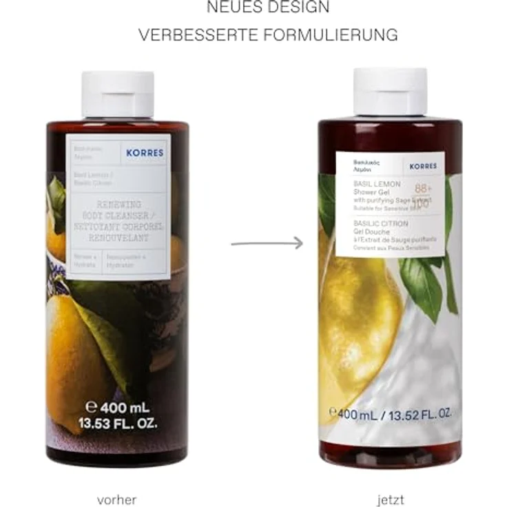 Korres Basil Lemon, erfrischendes Duschgel mit Feuchtigkeitsspender, 400 ml – Bild 2