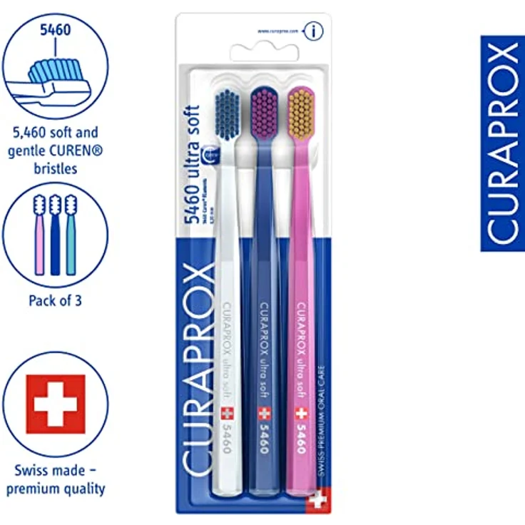 Curaprox CS5460 Handzahnbürste ultra soft, 3 Stück, farblich sortiert, Farbe nicht wählbar, sehr weiche Zahnbürste - Preisvergleich – Bild 2