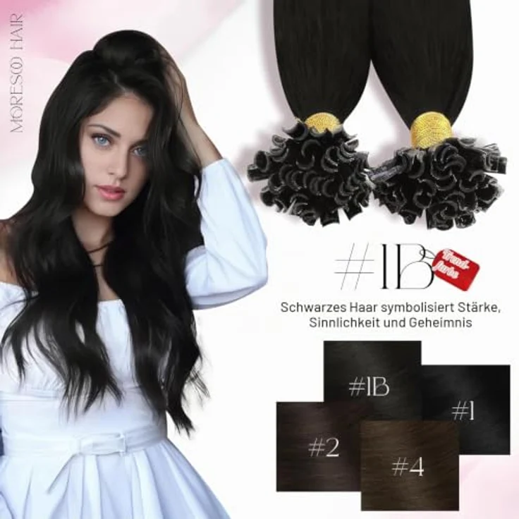 Moresoo U-Tip Bonding Extensions, Echthaar, 45 cm, 50 g, unsichtbar, natur-schwarz – Bild 5