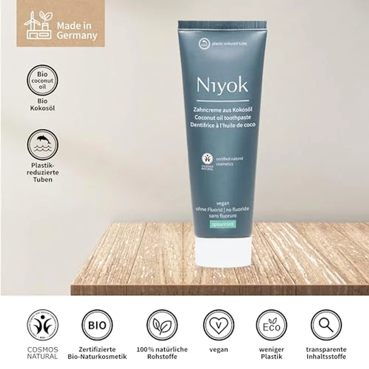 Niyok® Zahncreme aus Bio Kokosöl "Spearmint" (75ml) • Natürliche Zahnpasta für weiße Zähne • Intensive Pflege & Frische • Schützt das Zahnfleisch • Ohne Fluorid & Vegan – Bild 3