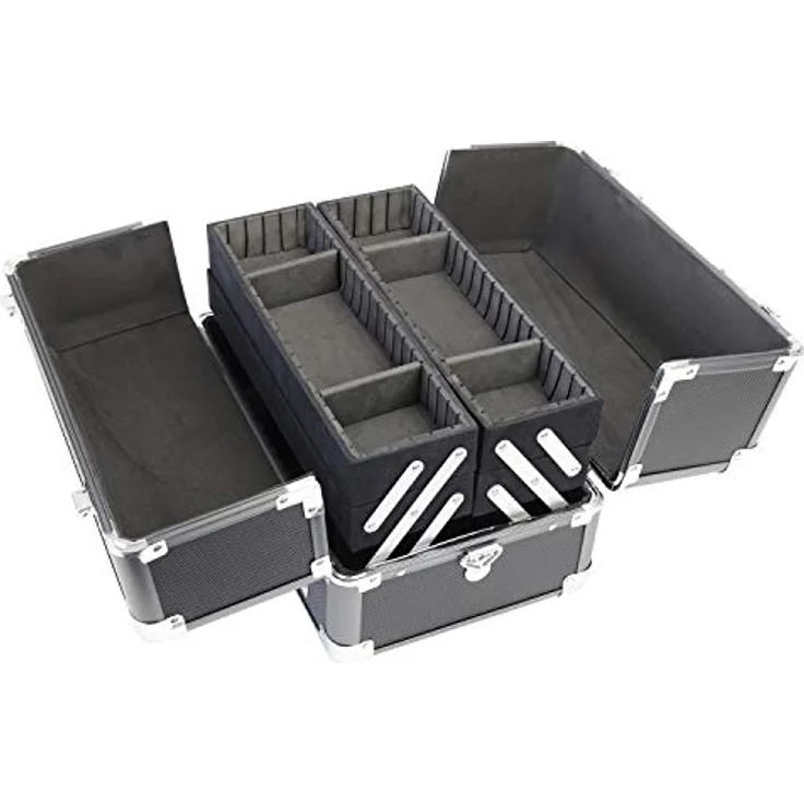 HMF 14901-02 Alu Kosmetikkoffer mit individuellen Trennwänden, Schminkkoffer leer | 33 x 22,5 x 24 cm | Schwarz – Bild 5