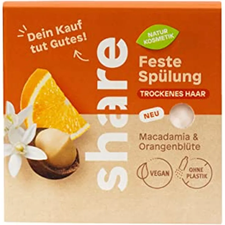 share Feste Spülung Macadamia & Orangenblüte 60 g – Hair Conditioner spendet ein Hygieneprodukt an einen Menschen in Not – feste Haarspülung für trockenes Haar – vegane Naturkosmetik