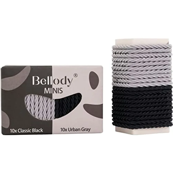 Bellody® Minis - Kleine Mini Haargummis für stylische Flechtfrisuren & kleine Zöpfe (20 Stück - Schwarz/Grau) - Damen Haargummis in verschiedenen Farben