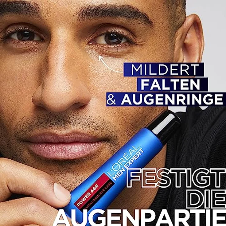 L'Oréal Paris Men Expert Anti Aging Augencreme für Männer, Augenpflege mit Hyaluronsäure geeignet für müde und matte Haut, Power Age, 1 x 15 ml – Bild 3
