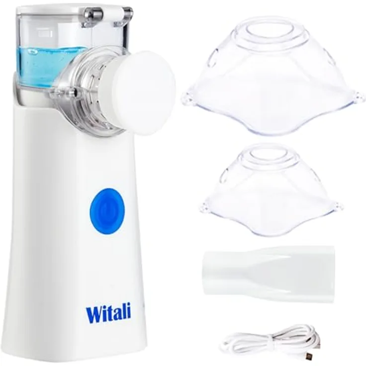 smartEC Witali Inhalationsgerät, tragbarer USB Vernebler mit MESH Technologie, leise 25-50 dB, inklusive Masken und Mundstück, 120 Minuten Akkulaufzeit, ideal für Kinder und Erwachsene