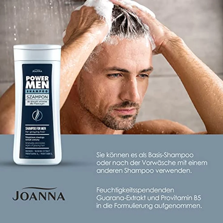 JOANNA Power Man Shampoo zur Entfernung Grauer Haare für Männer - Mit Guarana und Provitamin B5 - 200 ml – Bild 4