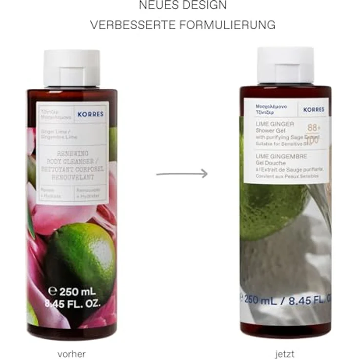 KORRES Lime Ginger Duschgel mit Salbei-Extrakt, vegan, silikon- und parabenfrei, dermatologisch getestet, 250 ml – Bild 2