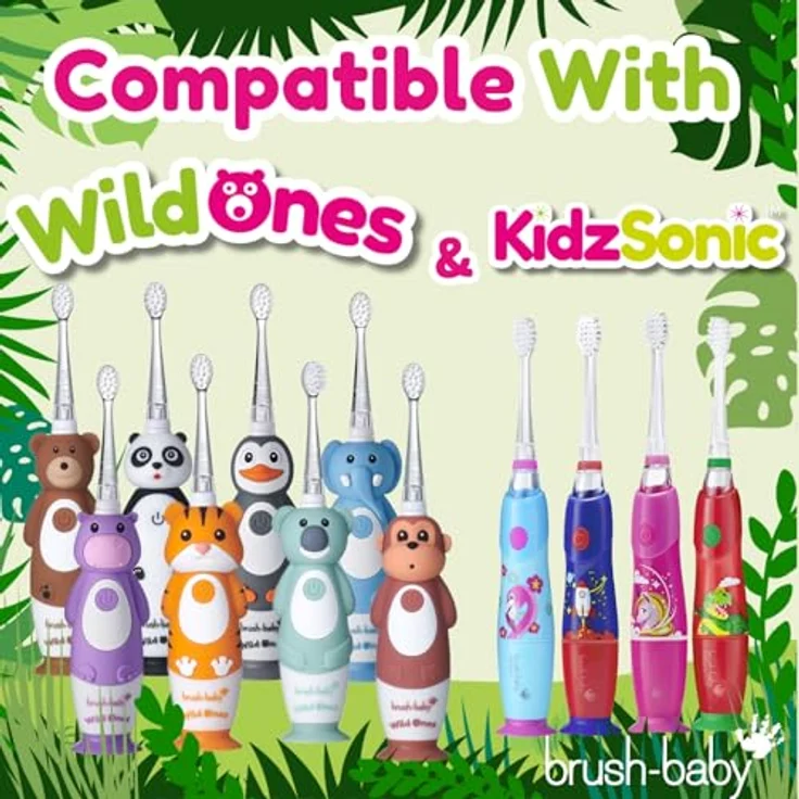 Brush-Baby WildOnes Ersatzbürstenköpfe, 4 Stück, DeepClean-Borsten für Schallzahnbürsten, geeignet für 0-10 Jahre – Bild 4