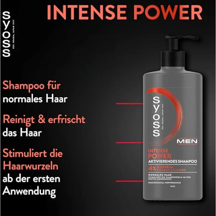Syoss MEN Intense Power Aktivierendes Shampoo, 440 ml, Herren Shampoo mit 4% Koffein-Energy-Komplex für normales Haar, stimuliert Haarwurzeln – Bild 4