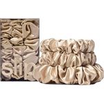SLIP Silk Back to Basics 3-teiliges Haargummi-Set aus 100% Maulbeerseide - 2 x Scrunchies Mittel, 1 x Groß - Blond - Haarschonende Zopfgummis gegen Haarbruch