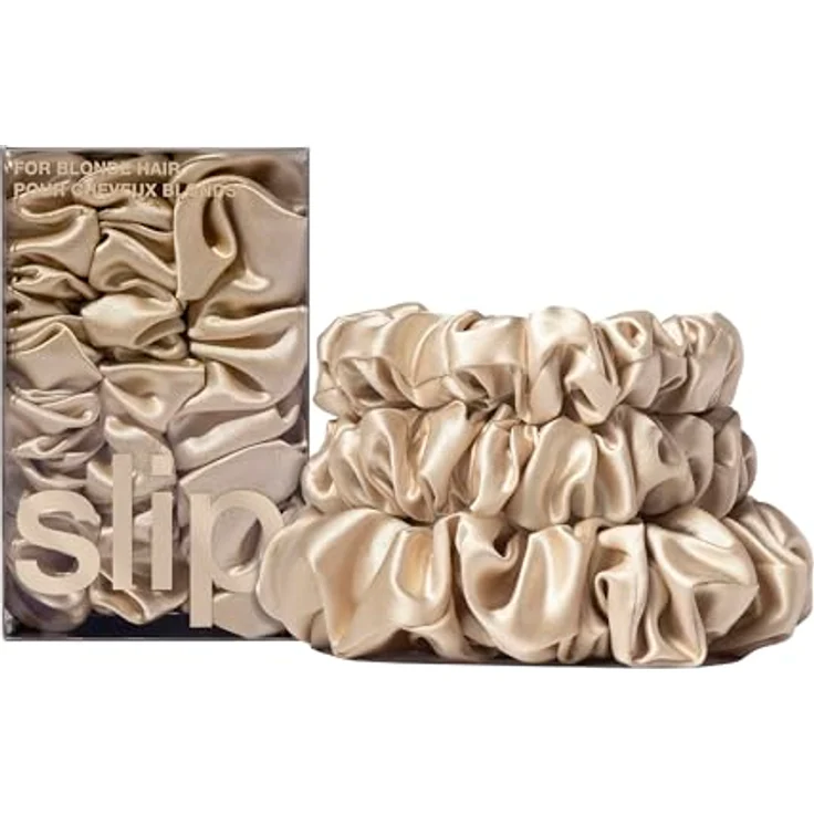 SLIP Silk Back to Basics 3-teiliges Haargummi-Set aus 100% Maulbeerseide - 2 x Scrunchies Mittel, 1 x Groß - Blond - Haarschonende Zopfgummis gegen Haarbruch – Bild 1