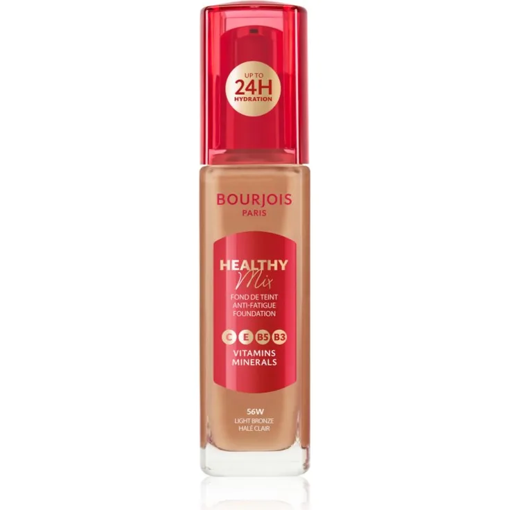 Bourjois Healthy Mix, aufhellendes, feuchtigkeitsspendendes Make-up für Damen, 24 Std. Haltbarkeit, Farbton 56W Light Bronze, 30 ml