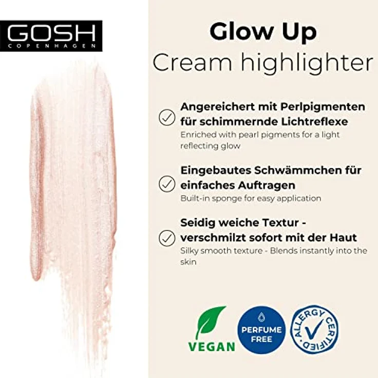 Gosh Glow Up Cremiger Highlighter, Farbton 001 Pearl, 14 ml, für strahlenden Teint und betonte Gesichtspartien – Bild 2