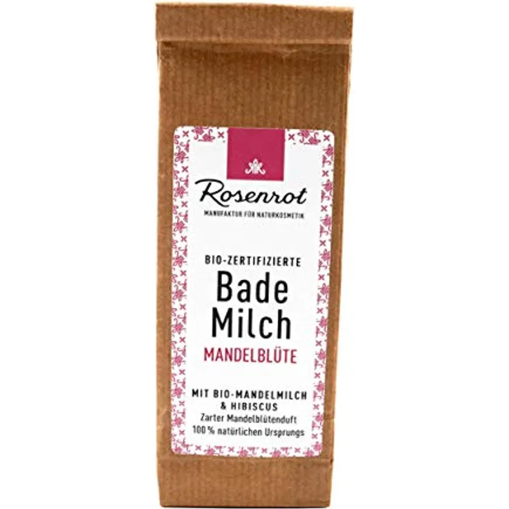 Rosenrot Naturkosmetik Bademilch Mandelblüte mit Bio-Mandelmilch & Hibiskus, vegan, 100% biologisch abbaubar, zarter Mandelblütenduft, umweltfreundliche Verpackung