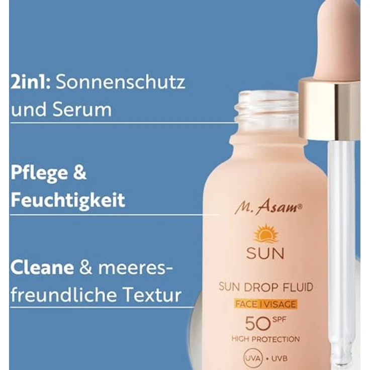M. Asam SUN Drop Fluid LSF 50, Pflegendes Sonnenschutzserum fürs Gesicht mit Aloe Vera & Hyaluron, vegan, 30 ml – Bild 2