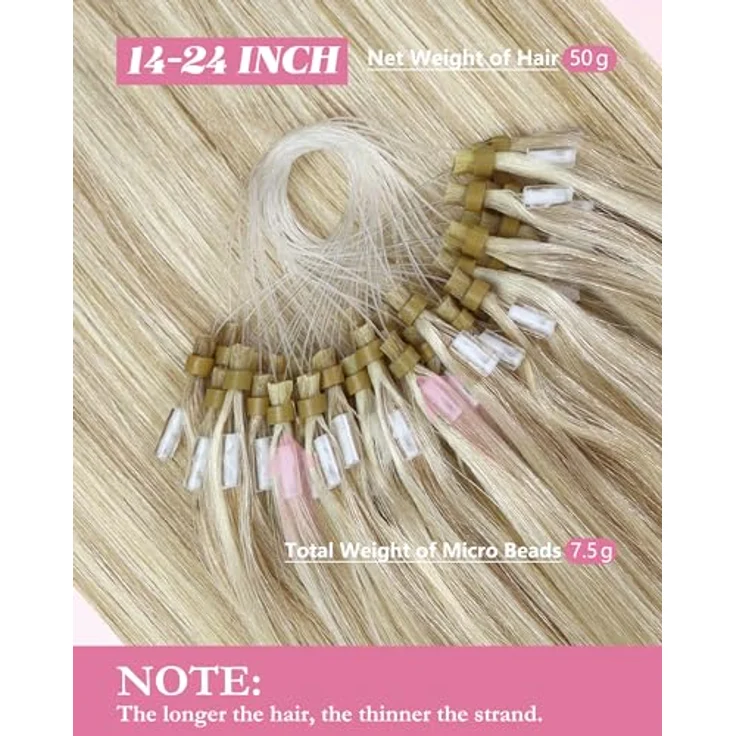 YoungSee Microring Extensions Blond Highlight, Echthaar 55cm, 50g Micro Loop Haarverlängerung, Kaltfusion 16/22, unsichtbare Befestigung, atmungsaktiv und pflegeleicht – Bild 3