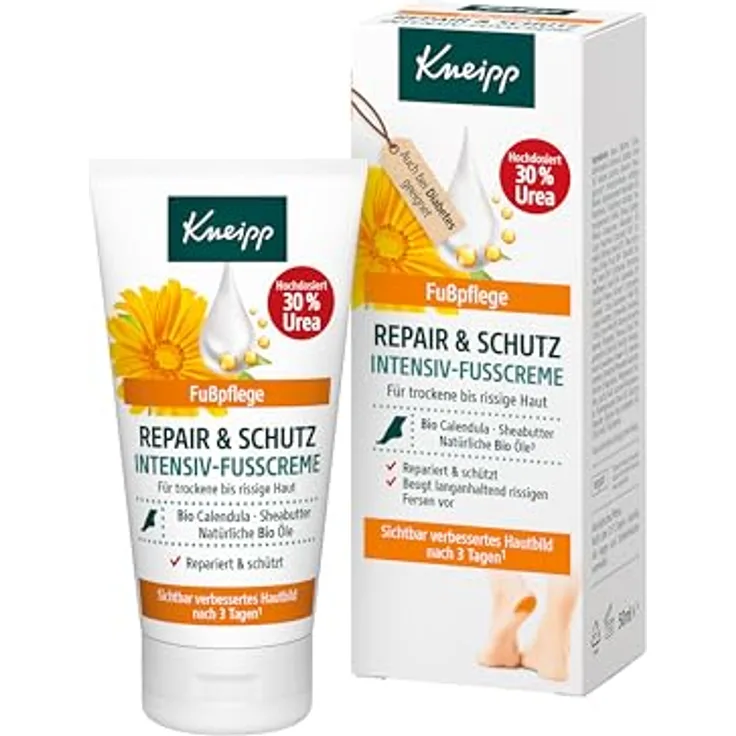 Kneipp Repair & Schutz Intensiv-Fußcreme, 30% Urea, für trockene bis rissige Haut, 50 ml, mit Bio-Ölen und Sheabutter