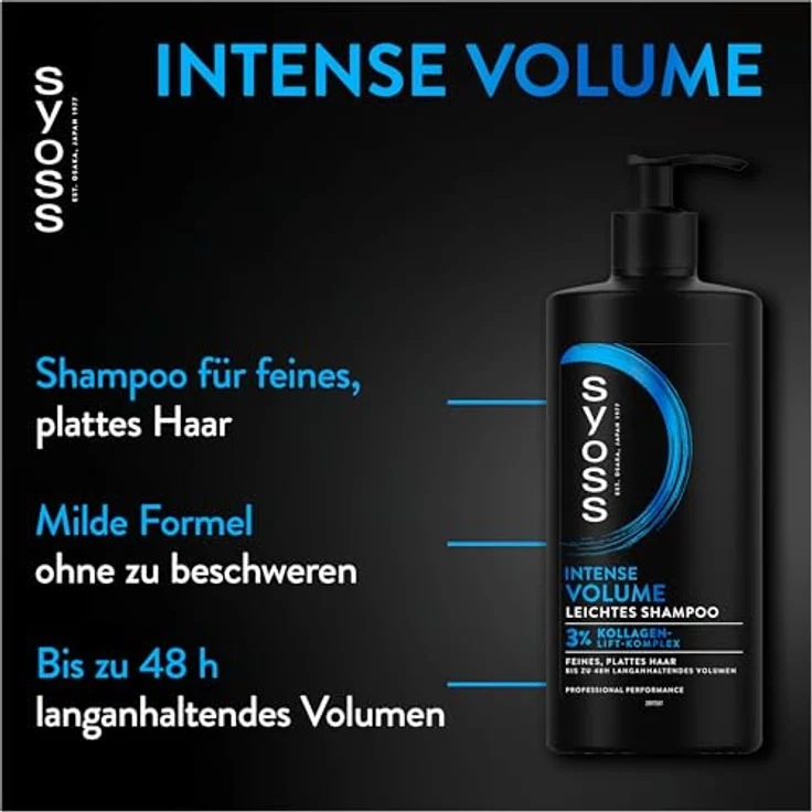 Syoss Shampoo Intense Volume, 440 ml, leichtes Volumen Shampoo mit 3% Kollagen-Lift-Komplex für feines, plattes Haar, bis zu 48 h langanhaltendes Volumen – Bild 4
