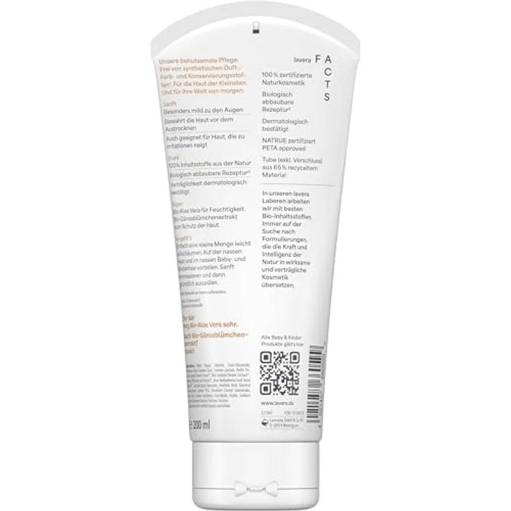 Lavera Baby & Kinder Waschlotion & Shampoo DT, 2-in-1 Reinigung für empfindliche Haut und Haar, 200 ml, vegan und NaTrue-zertifiziert – Bild 6