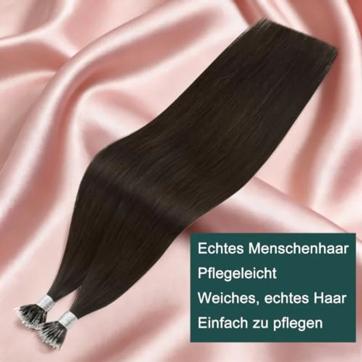 Easyouth Nano Keratin Haarverlängerung, 50 cm, 50 Strähnen, 50 g, Dunkelstes Braun, vorgeklebt, unsichtbare Nano Tips – Bild 3