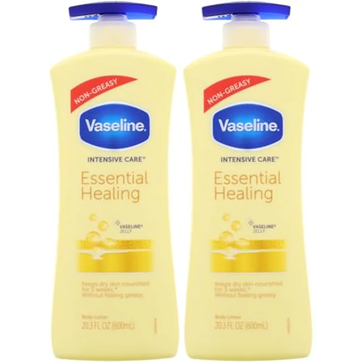 Vaseline Intensive Care Essential Healing Bodylotion, 2x 600ml, reichhaltig, nicht fettend, spendet Feuchtigkeit, klinisch getestet