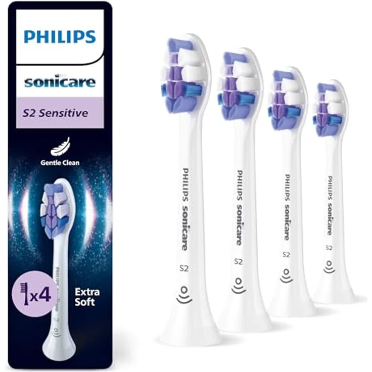 Philips Sonicare S2 Sensitive, Original Ersatzbürstenköpfe, Weiß, 4er-Pack, HX6054/87 mit Sonicare Technologie und 3.000 dicht gepackten Borsten – Bild 1