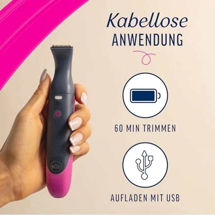 Veet Haartrimmer Damen Expert Intimate All In One Trimmer, präzise Intimpflege und Gesichtshaarentfernung, ergonomisches Design, wasserdicht, umfangreiches Zubehör – Bild 9