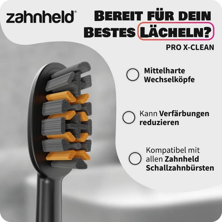 Zahnheld Pro X-Clean Aufsteckbürsten Ersatzbürsten für Schallzahnbürste Gero, 9 Stück, sanfte Reinigung, plastikfrei verpackt, schwarz