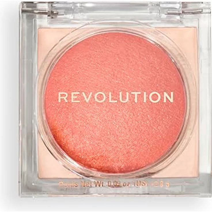Makeup Revolution Beam Bright Blush Rouge, Peach Pop, 2.8 g, vegan, leichte Textur mit Glitzereffekt für strahlende Wangen