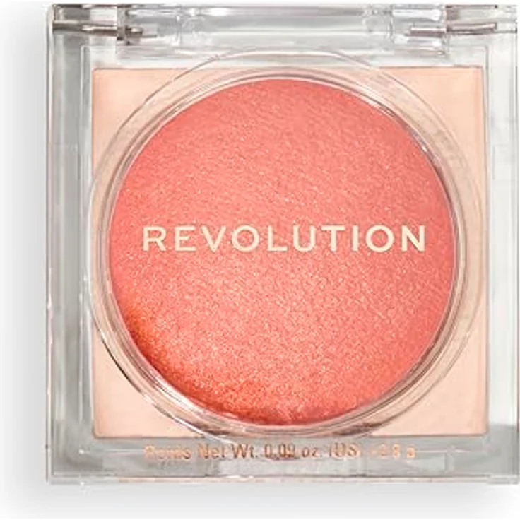 Makeup Revolution Beam Bright Blush Rouge, Peach Pop, 2.8 g, vegan, leichte Textur mit Glitzereffekt für strahlende Wangen – Bild 1