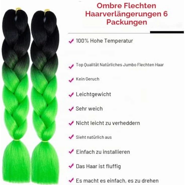 Shangxiu Braids Extensions, grüne Kunsthaar zum Einflechten, 24" (60cm), 100g/Bundle, Yaki gerade Textur für vielseitige Frisuren – Bild 3