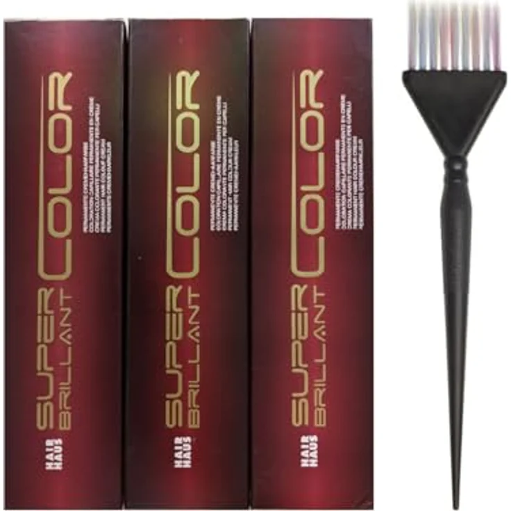 Hair Haus Super Brilliant Color Haarfarbe 3x 100ml, in Nuancen 4-00nn, inkl. spezial Färbepinsel – Bild 1