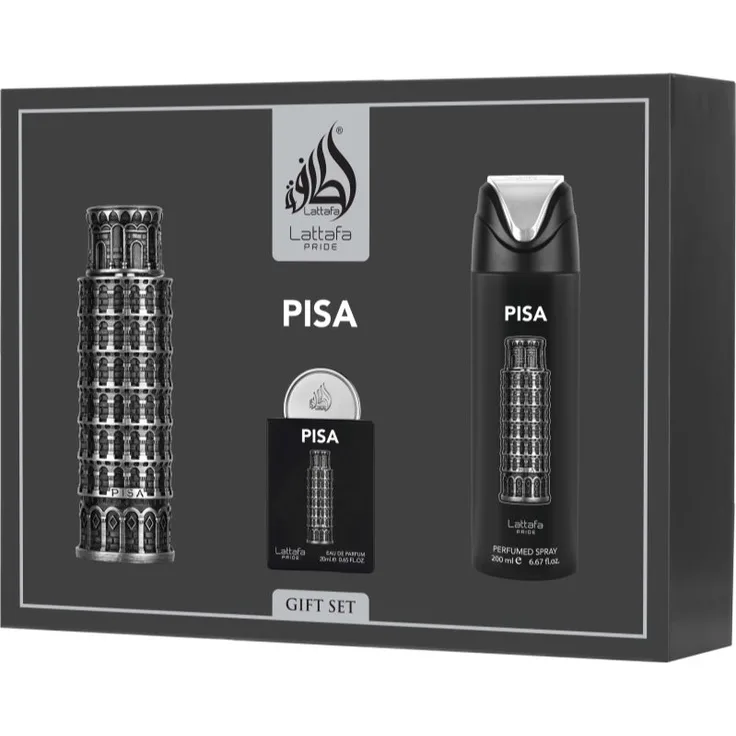 Lattafa Pisa Geschenkset für Herren, Eau de Parfum 100 ml, Deodorant 200 ml, pflegendes Duftset