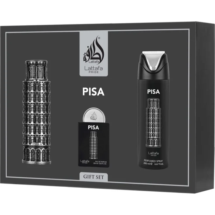 Lattafa Pisa Geschenkset für Herren, Eau de Parfum 100 ml, Deodorant 200 ml, pflegendes Duftset