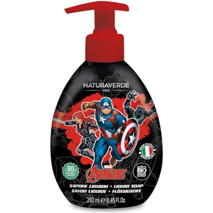Naturaverde | Kids - Marvel Avengers Flüssigseife für Kinder, Captain America, mit Ringelblumen- und Kamillenextrakten, Bio-Handseife, 250 ml – Bild 1
