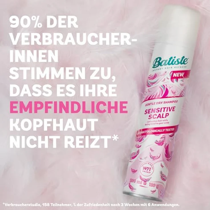 Batiste Trockenshampoo Sensible Kopfhaut, 200 ml, dermatologisch getestet, mit Aloe Vera, leichter Duft, für alle Haartypen – Bild 3