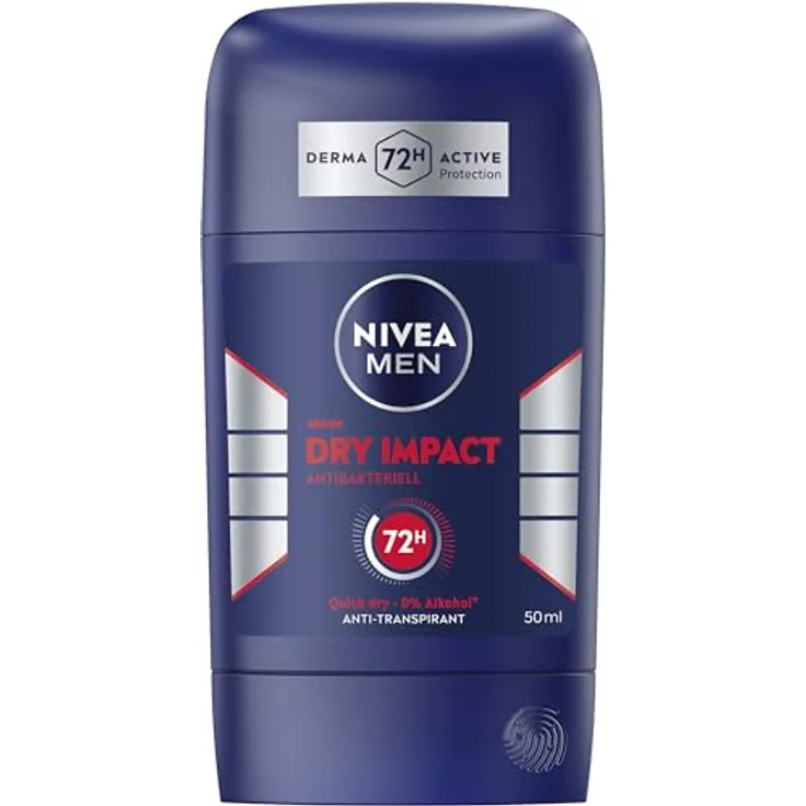 NIVEA MEN Dry Impact Deo Stick, 72h Antitranspirant-Schutz mit antibakteriellen Wirkstoffen, alkoholfrei, 50 ml