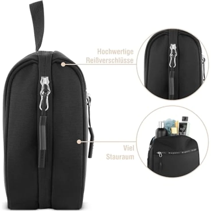 bugatti Blanc Delight Kulturtasche, Kosmetiktasche aus Tarpaulin Light & Nylon, schwarz mit viel Platz und vielen Fächern – Bild 3