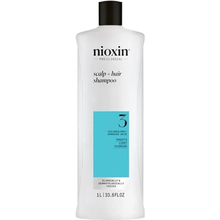 NIOXIN Scalp + Hair System 3 Shampoo – Tiefenreinigungsshampoo für coloriertes, trockenes & strapaziertes Haar mit Biotin, Koffein & Niacinamid (1 l) – Bild 1