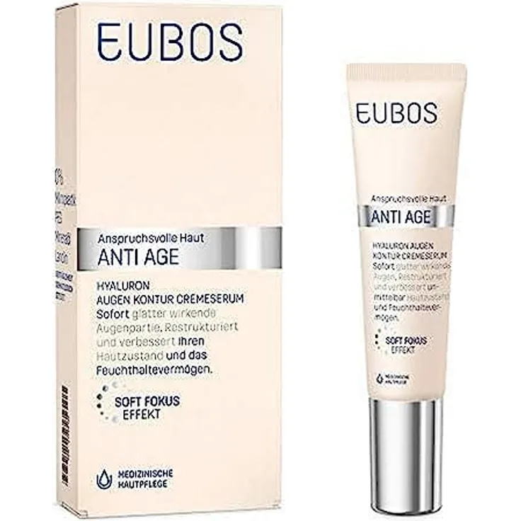 Eubos | Anti Age Hyaluron Augen Kontur Creme Serum | 15ml | Anti Falten | Augen und Lippen Serum | für alle Hauttypen | Augenärztlich geprüft