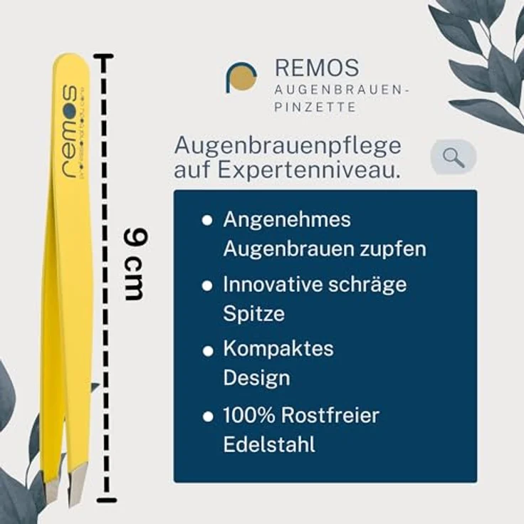 remos professional body care REMOS Profi Pinzette, Augenbrauenpinzette mit extra feinen, schrägen Spitzen aus rostfreiem Edelstahl, gelb, inkl. Schutzetui – Bild 2