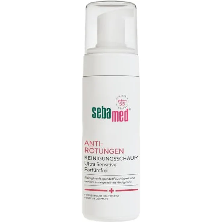 Sebamed Anti-Rötungen Reinigungsschaum, 150 ml, parfumfrei, für Rosacea Gesichtspflege, mildert Rötungen