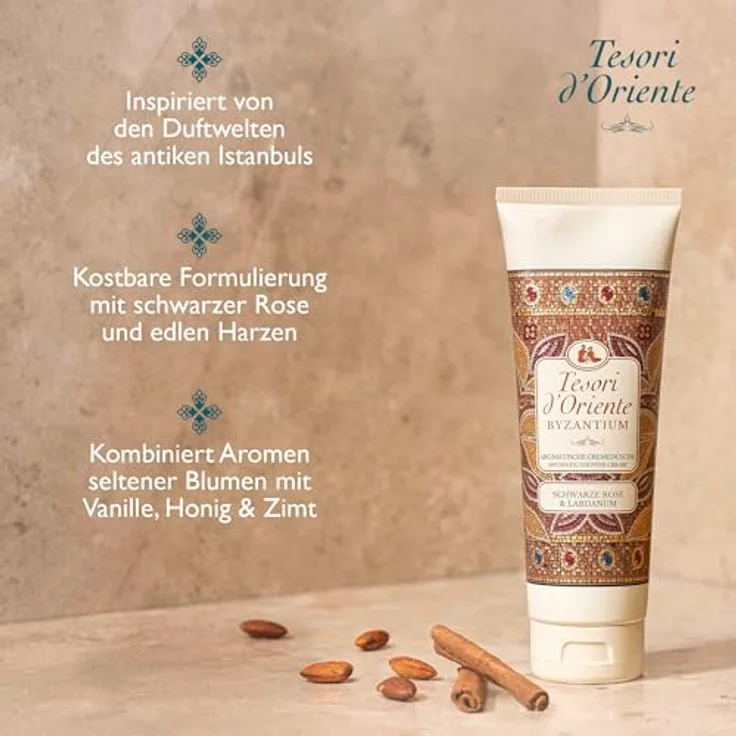 Tesori d'Oriente Cremedusche 'Byzantium', aromatisches Duschgel mit schwarzer Rose und Labdanum, 250ml – Bild 5