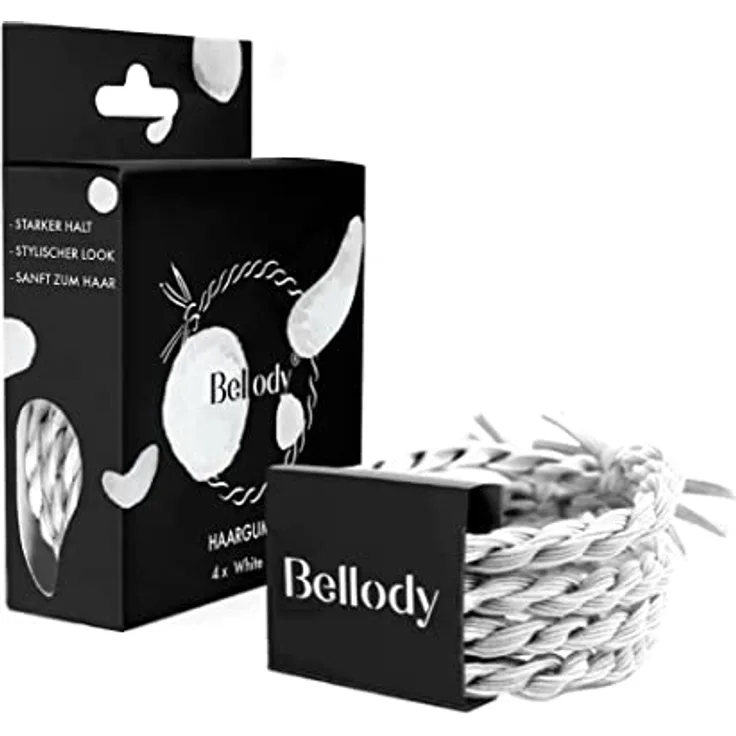 Bellody Original Haargummis - Sundance Edition - Stylisch geflochtener Haargummi mit starkem Halt (4er Set - White Canyon) - Damen Haarschmuck in Weiß