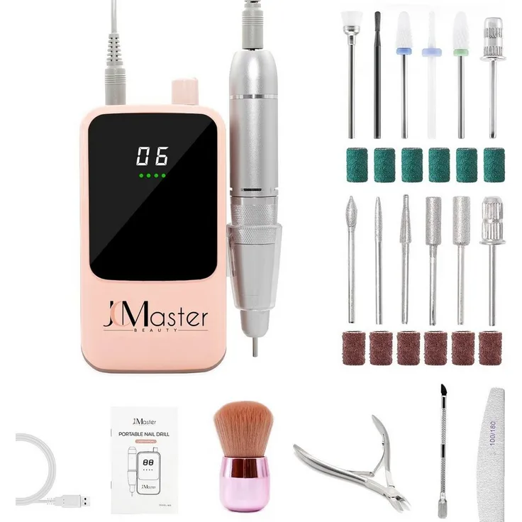 JCMaster Maniküre-Pediküre-Set, Nagelfräser 35000RPM, 5200mAh, 12 Nagelfeile-Bits und Schleifbänder