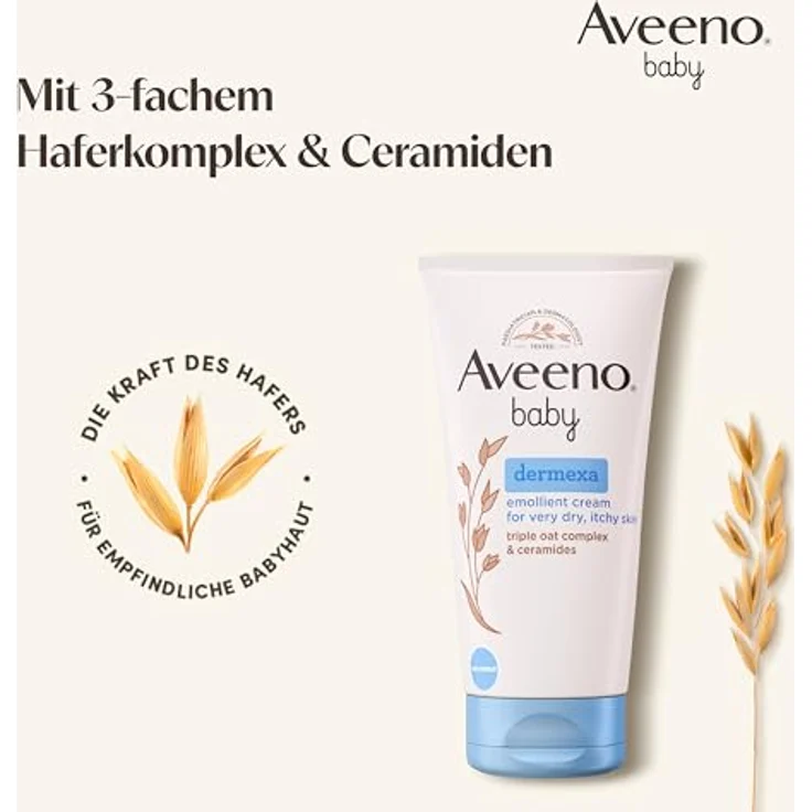 Aveeno Baby Dermexa Emollientien Creme, feuchtigkeitsspendende Körperpflege für empfindliche Haut, 150 ml – Bild 3