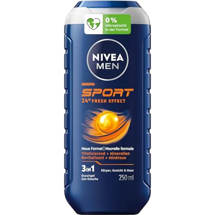 NIVEA MEN Sport Duschgel, pH-hautneutrale Pflegedusche mit vitalisierendem Duft, erfrischende Formel mit Mineralien für Körper, Gesicht und Haar, 250 ml